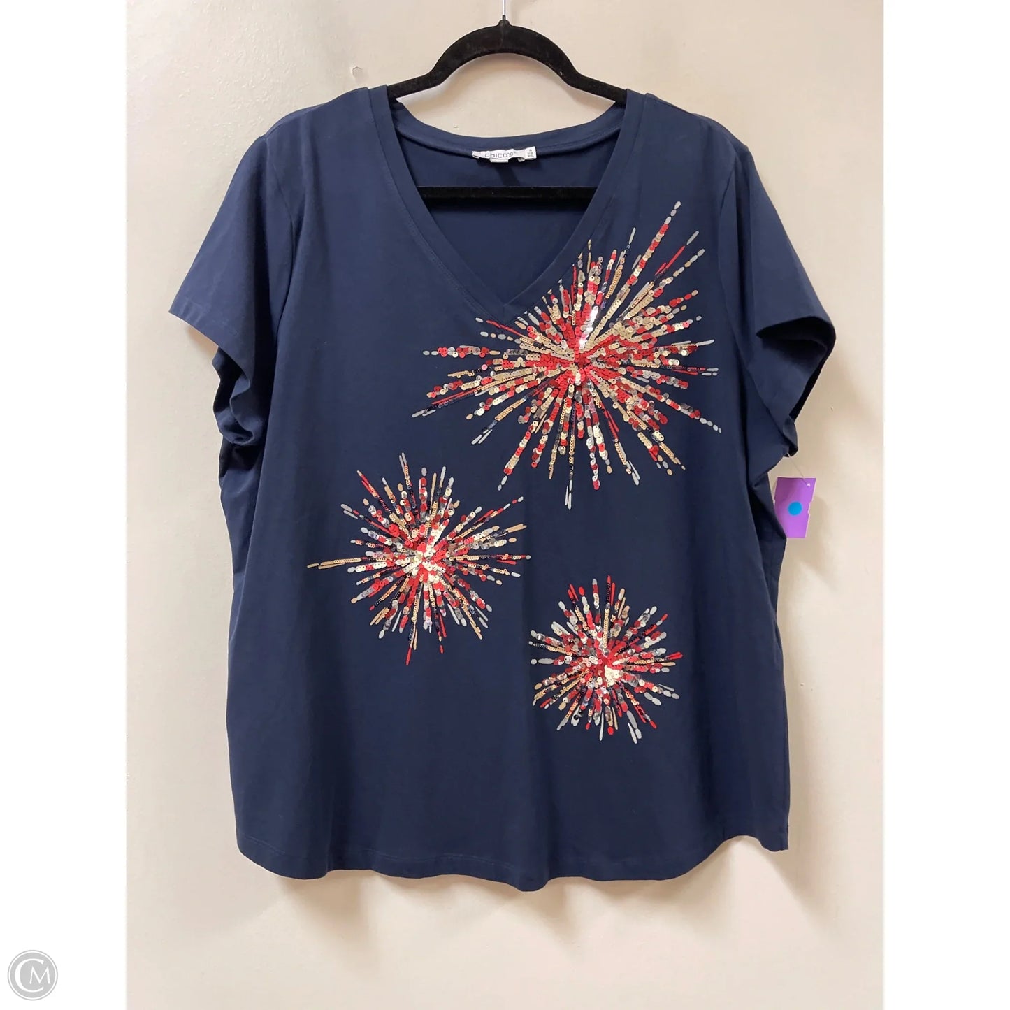 Top Short Sleeve By Chicos In Blue, Size: 1x