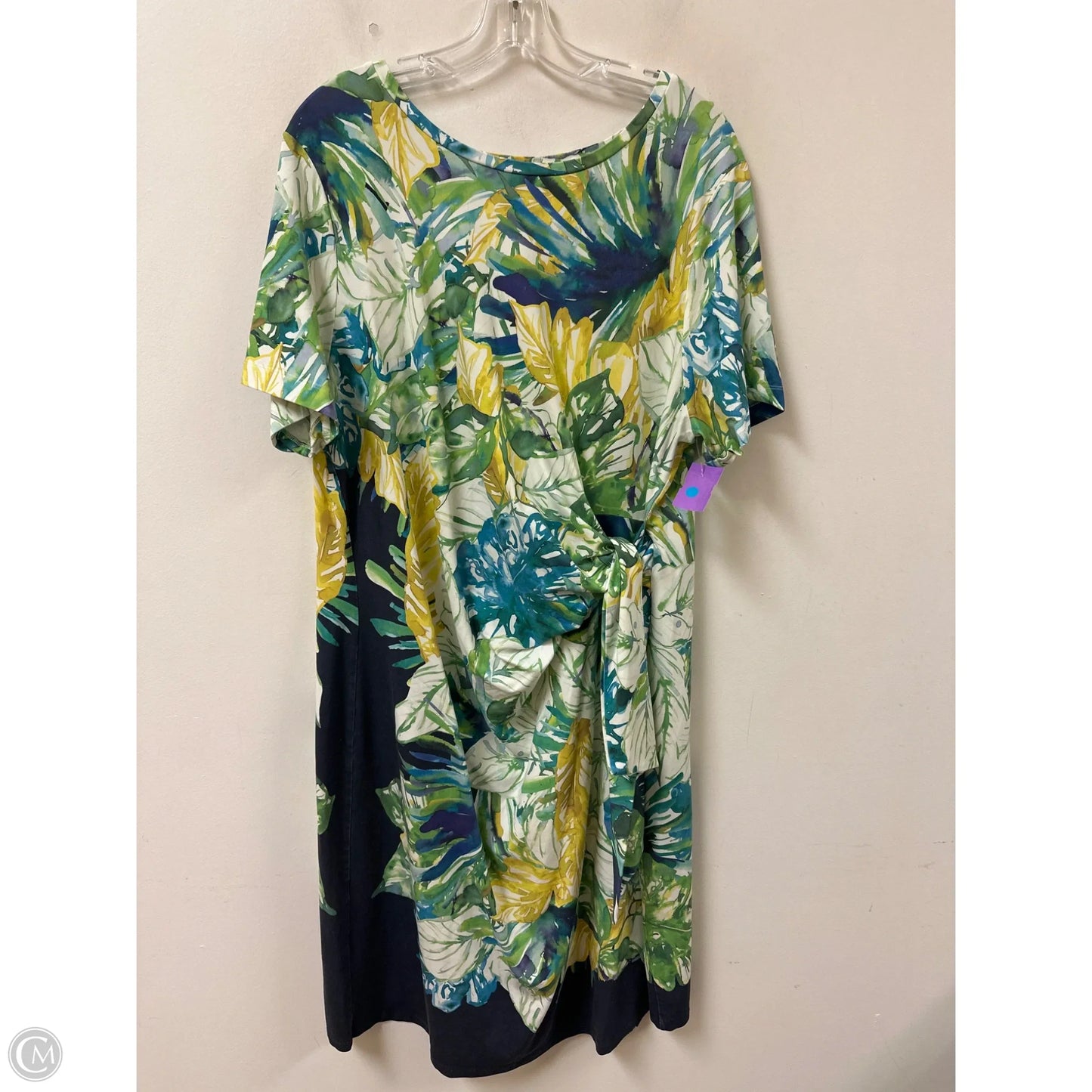 Dress Casual Midi By Chicos In Green & Yellow, Size: 1x