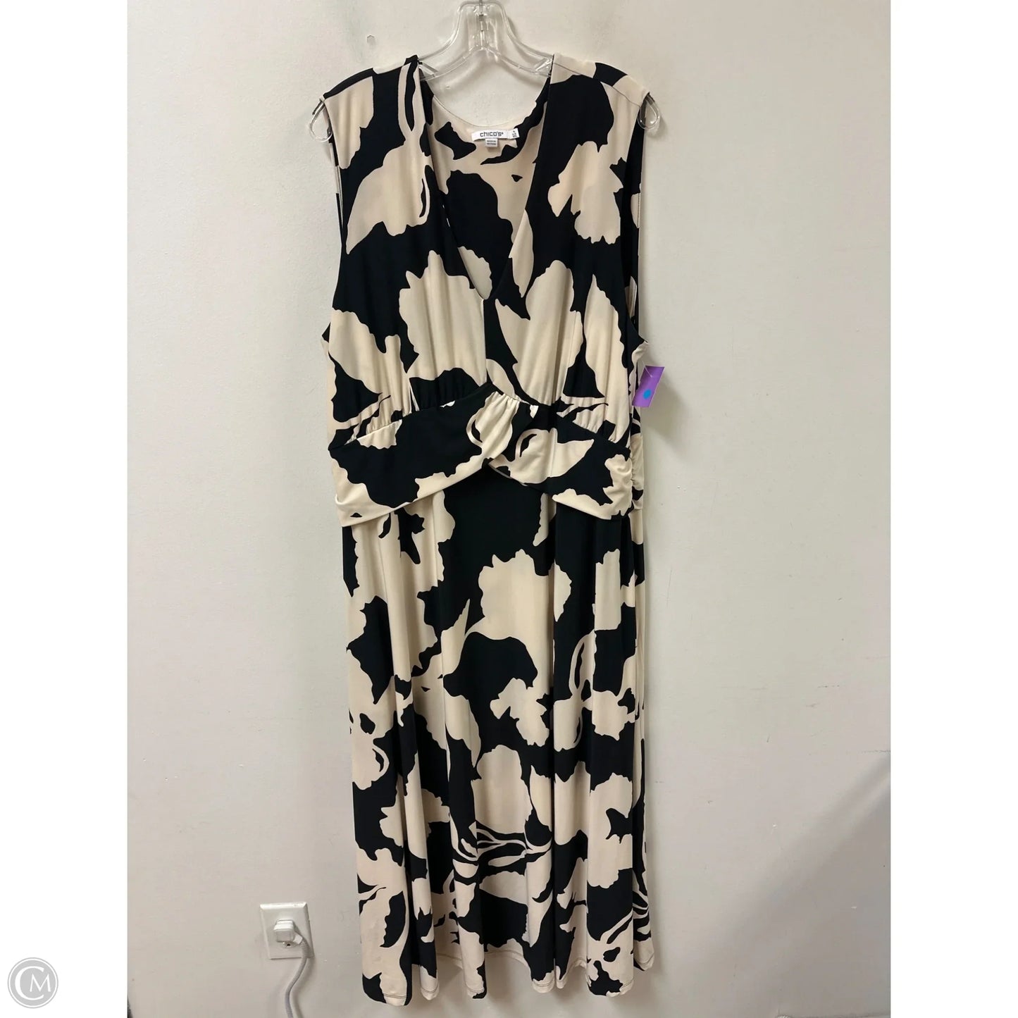 Dress Casual Maxi By Chicos In Black & Cream, Size: 1x