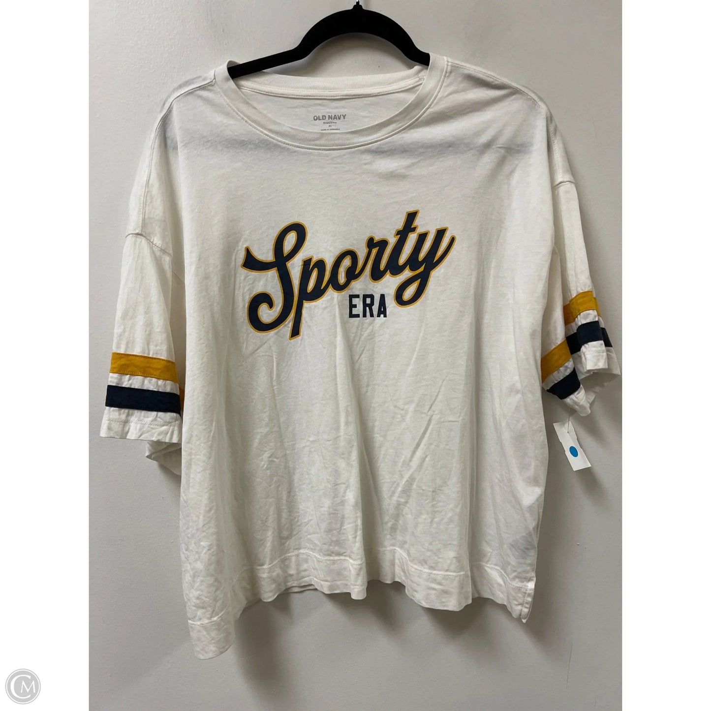 Athletic Top Short Sleeve By Old Navy In White & Yellow, Size: Xl
