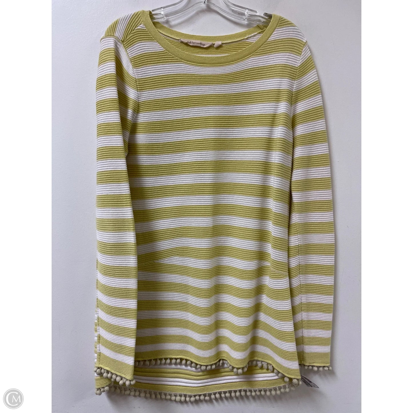 Tunic Long Sleeve By Soft Surroundings In White & Yellow, Size: M