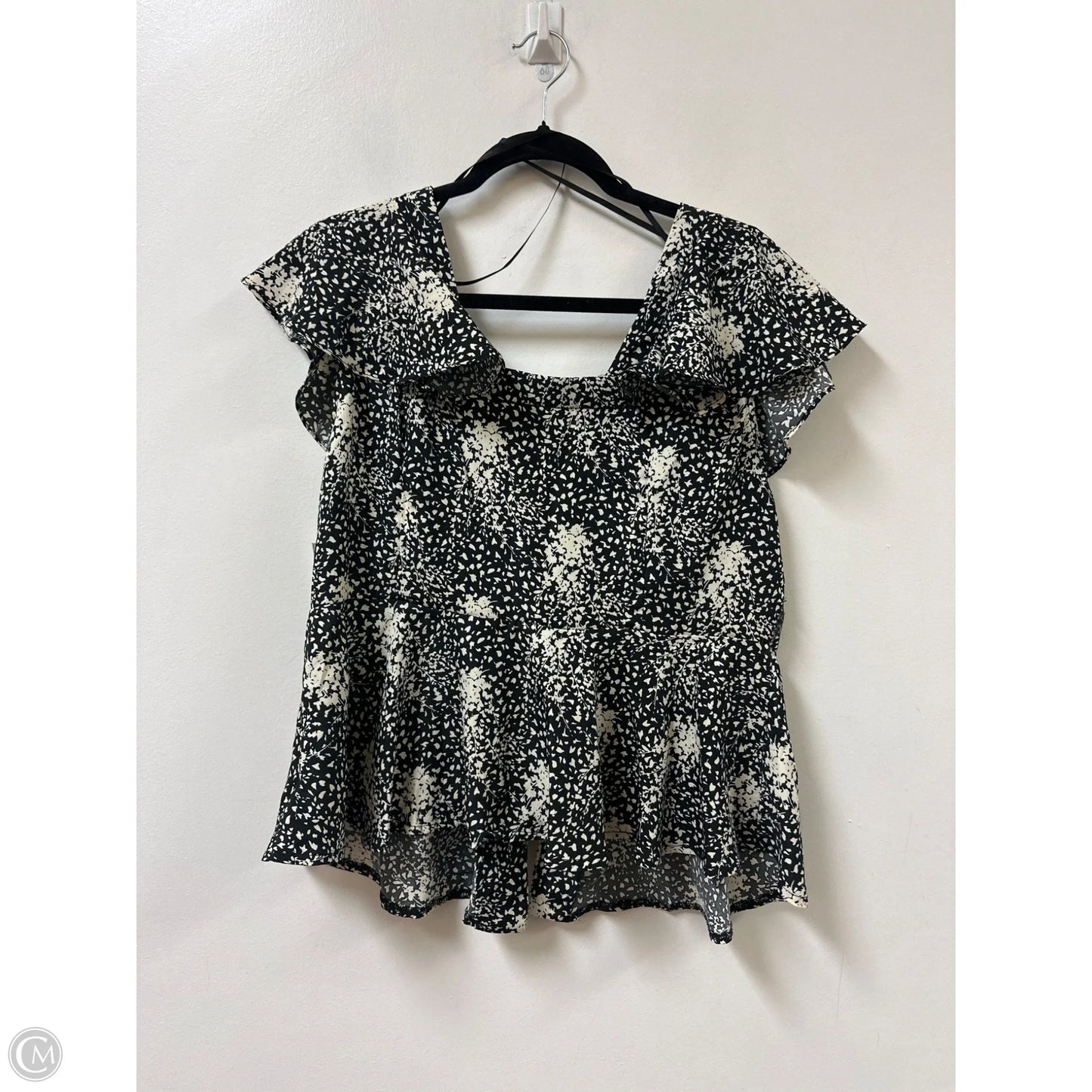 Blouse Short Sleeve By Versona In Black & Cream, Size: L