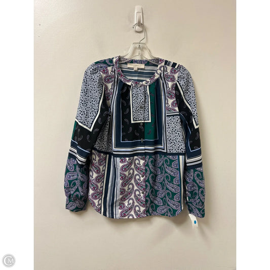 Blouse Long Sleeve By Loft In Multi-colored, Size: Xs