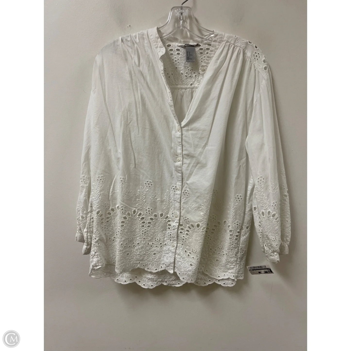 Blouse Long Sleeve By H&m In White, Size: M