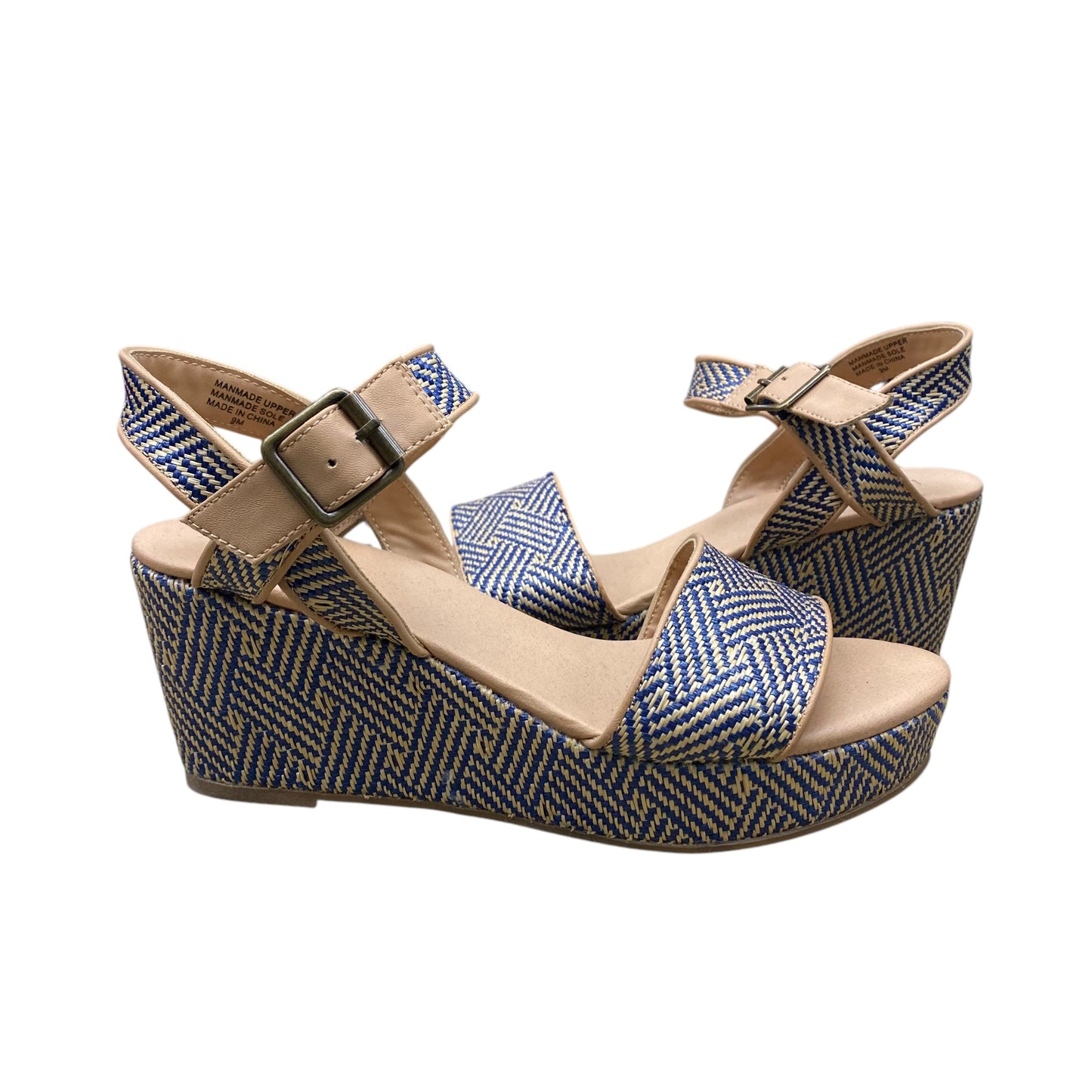 Sandals Heels Wedge By Loft In Blue & Tan, Size:9