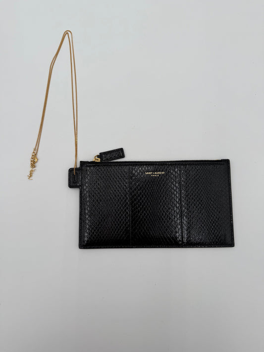 Clutch Luxury Designer By Yves Saint Laurent In Black & Gold, Size:Small