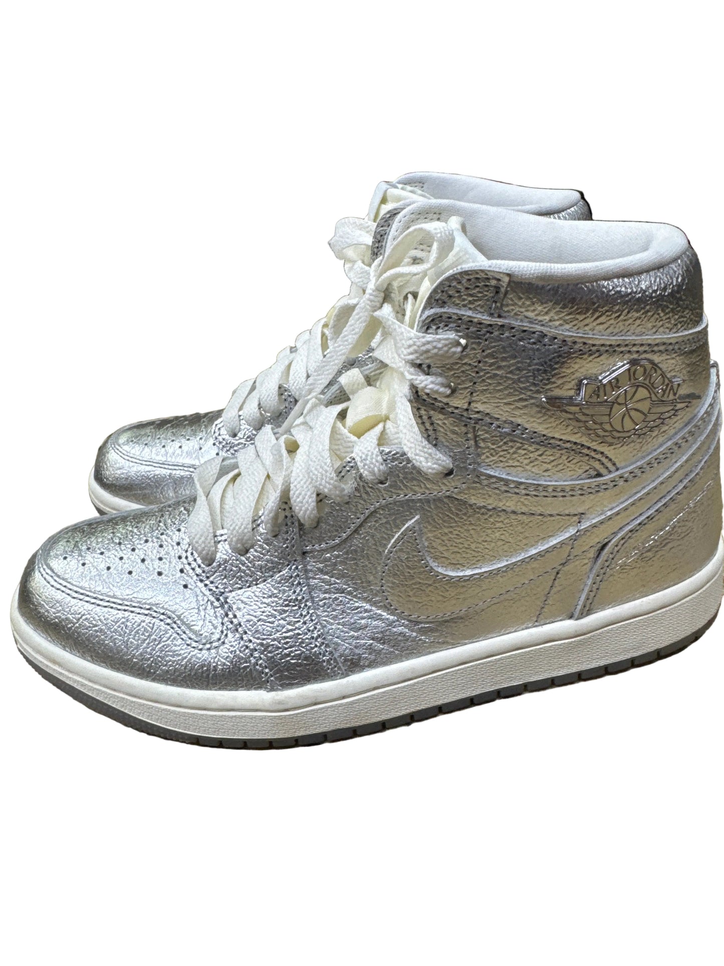 Shoes Luxury Designer By Jordan In Silver, Size:8.5