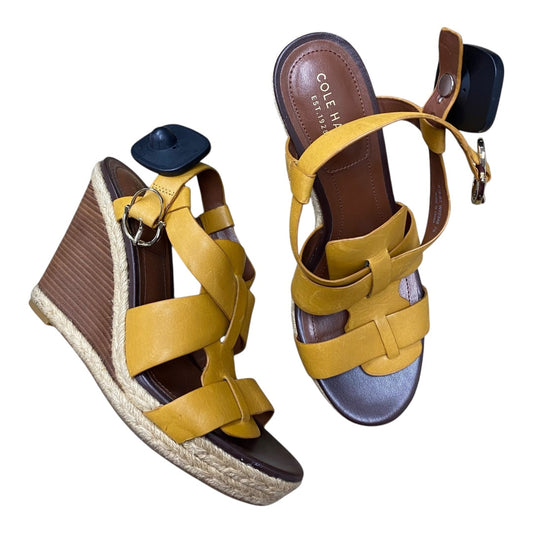Sandals Heels Wedge By Cole-Haan In Gold, Size:7