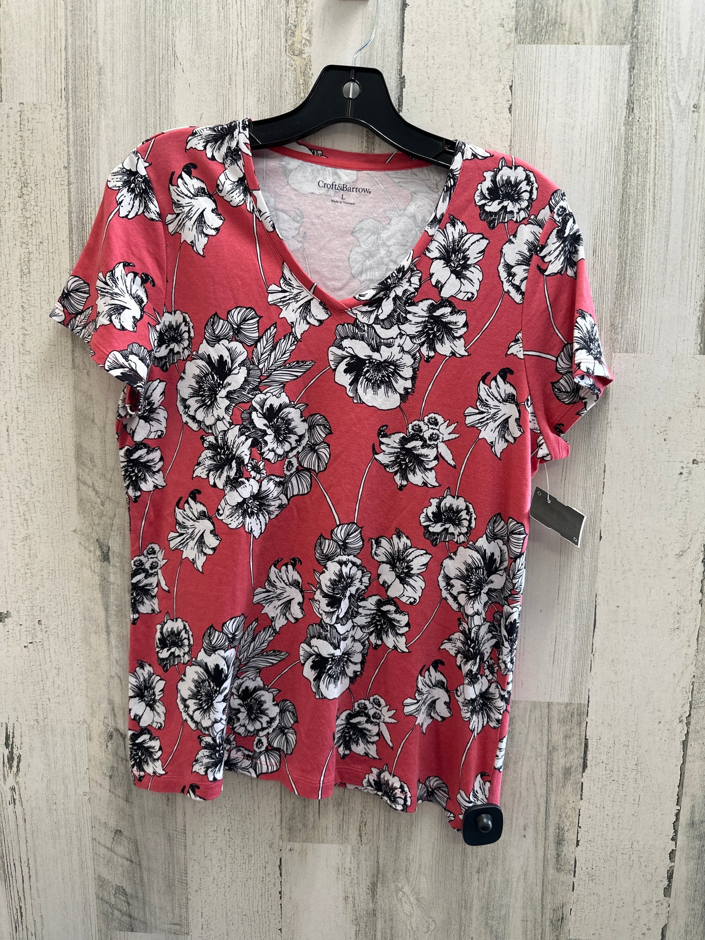 Floral Print Top Short Sleeve Basic Croft And Barrow, Size L