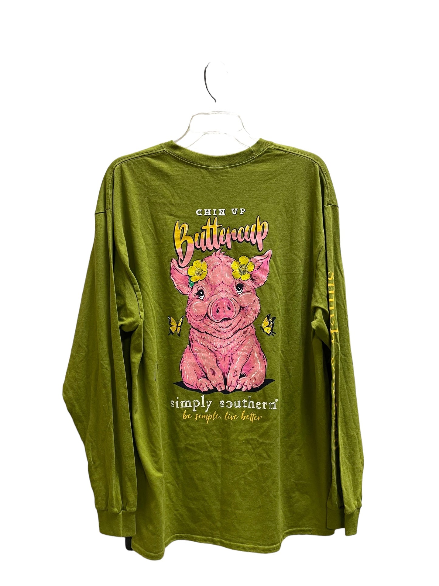 Top Long Sleeve By Simply Southern In Green, Size: Xl