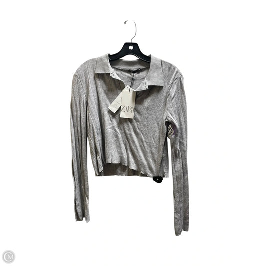 Top Long Sleeve By Zara In Grey, Size: L