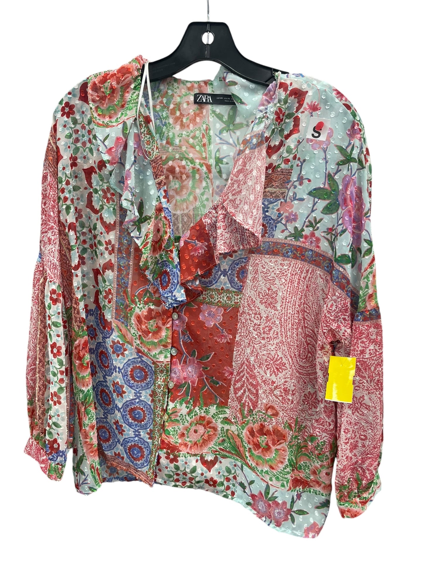 Top Long Sleeve By Zara In Multi-colored, Size: Xs