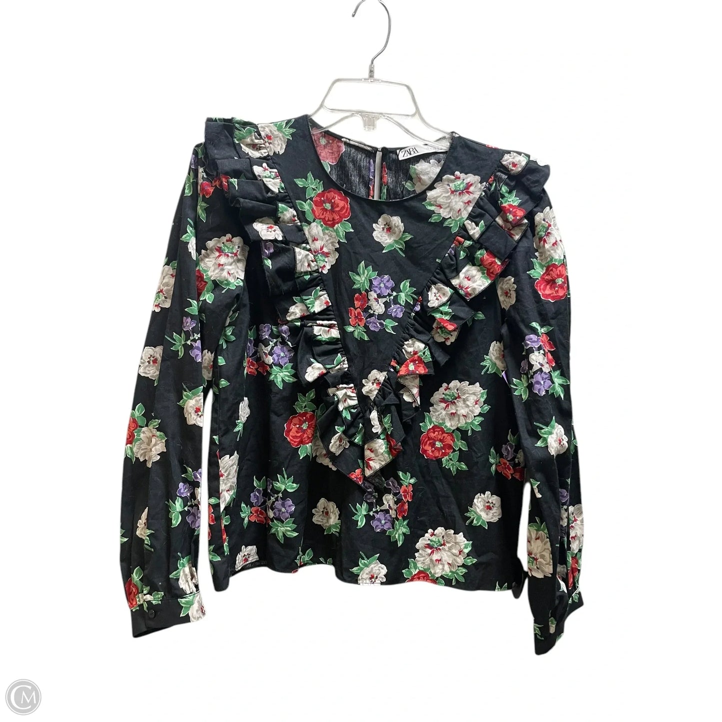 Top Long Sleeve By Zara In Black, Size: S