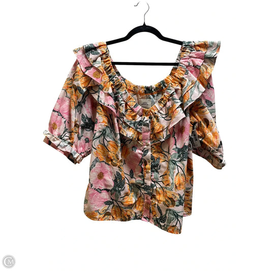 Top Short Sleeve By Anthropologie In Multi-colored, Size: L