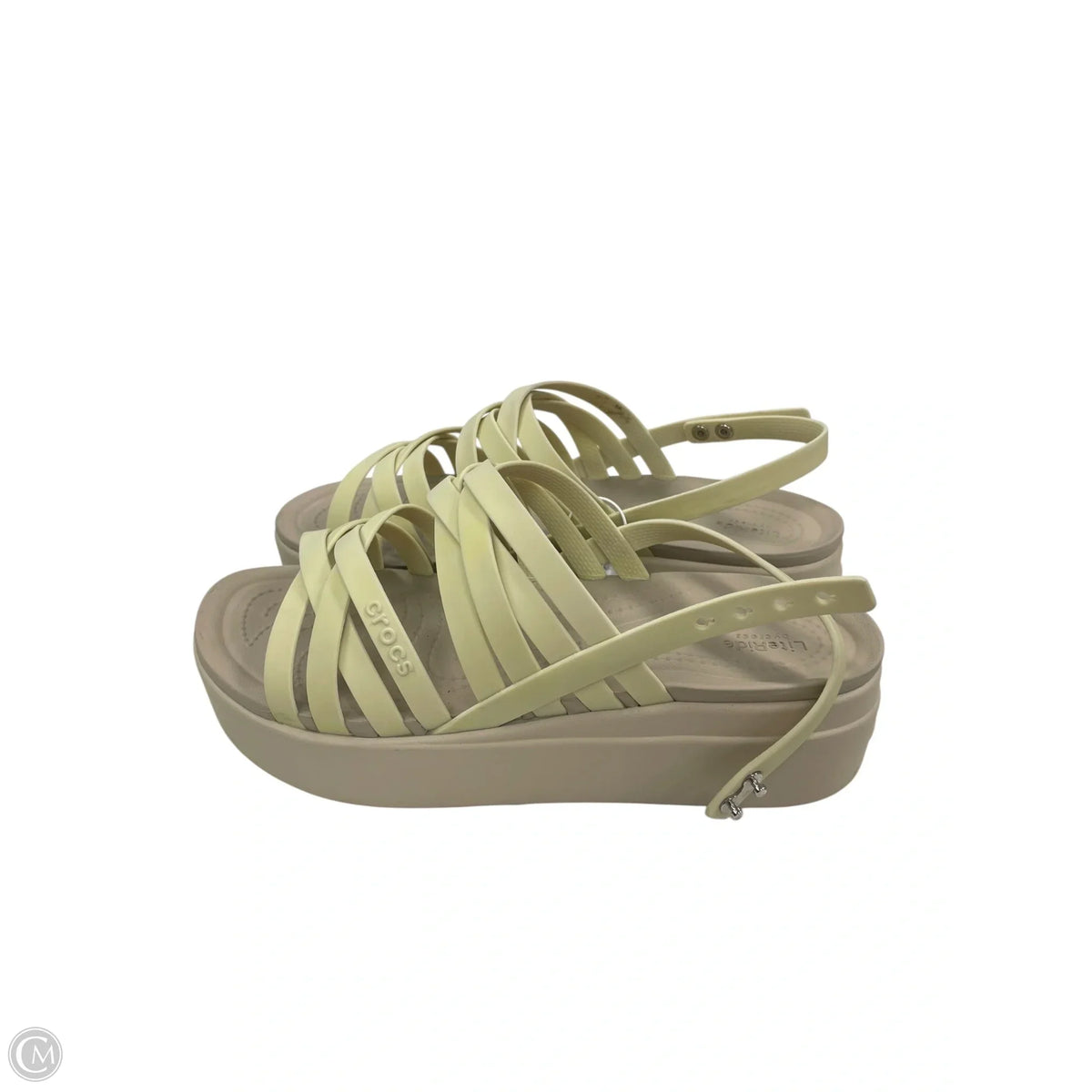 Sandals Heels Platform By Crocs In Tan, Size: 9