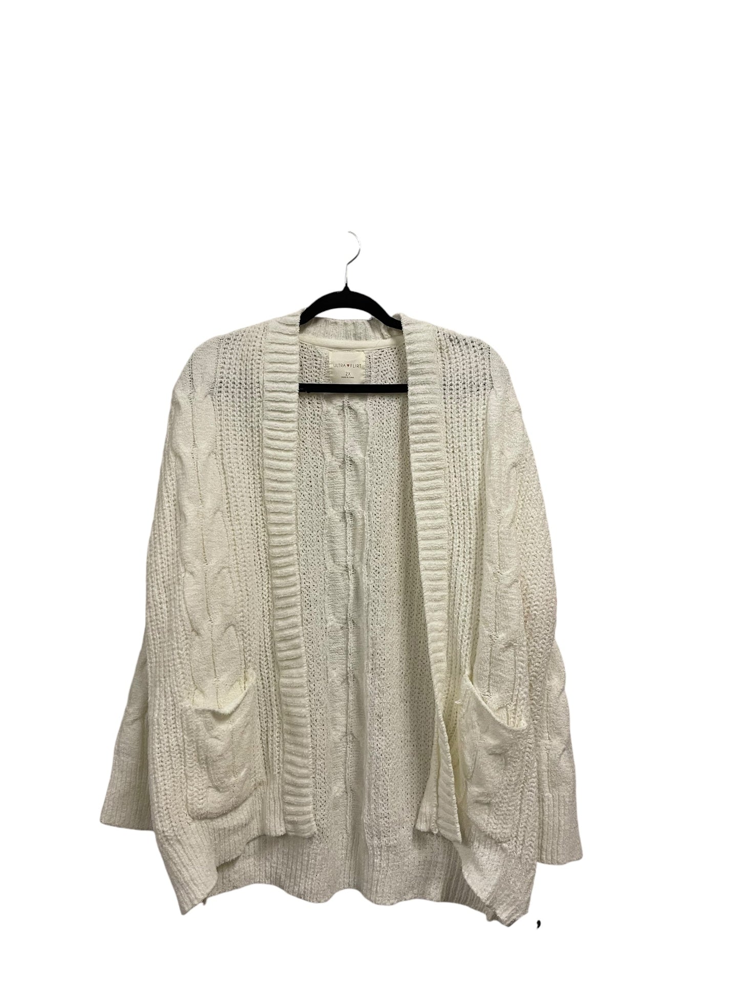 Sweater Cardigan By Ultra Flirt In White, Size: 2x