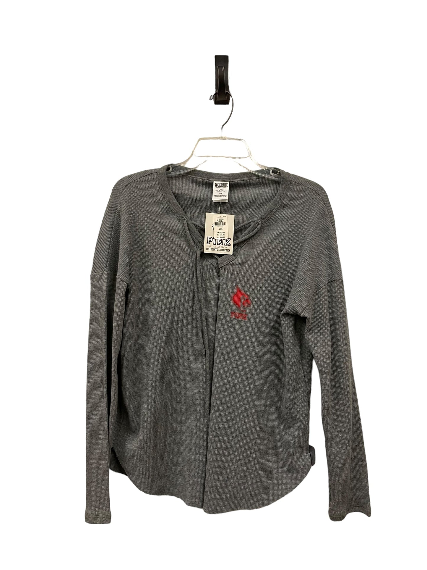 Top Long Sleeve By Pink In Grey, Size: L