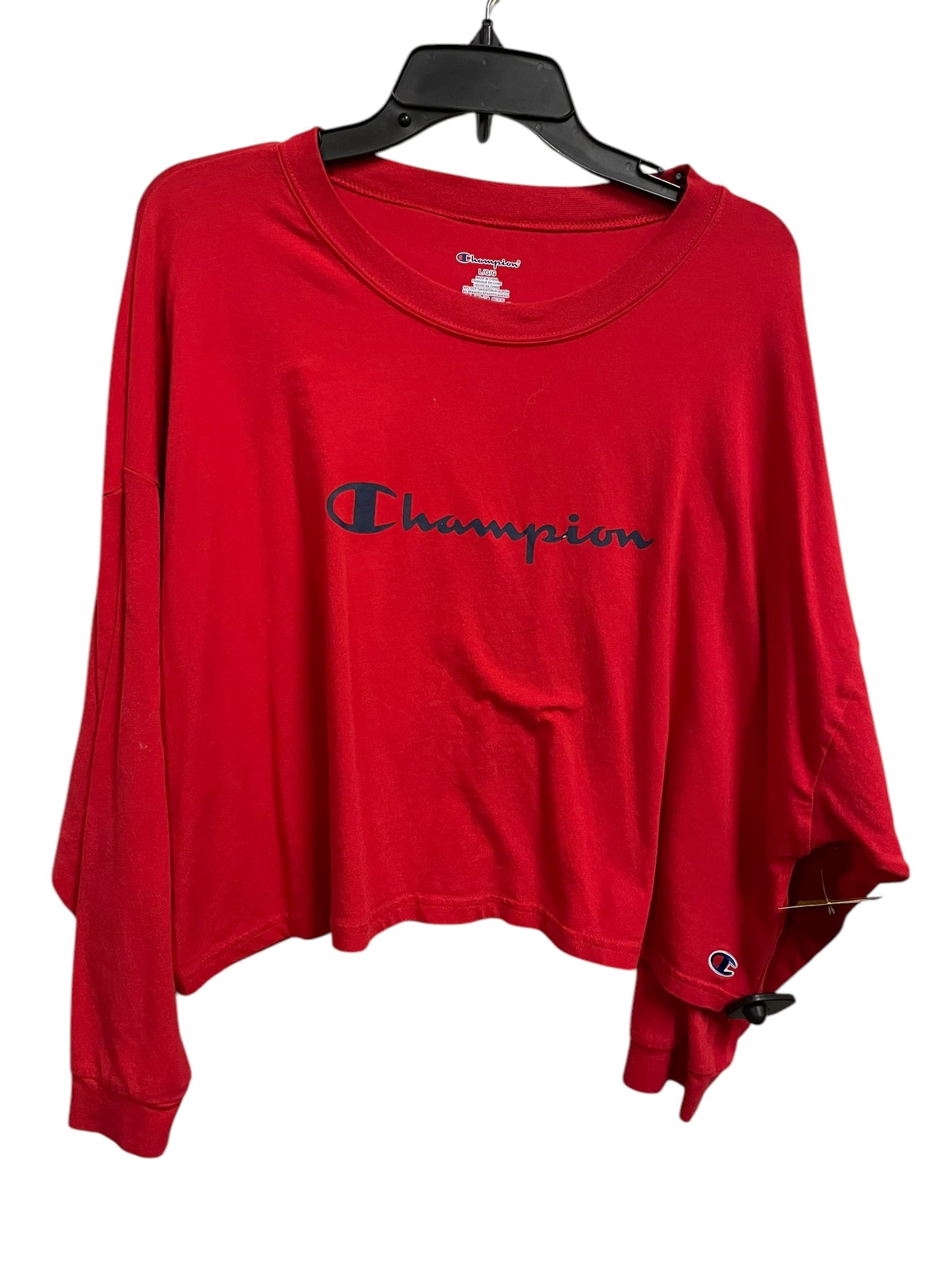 Athletic Top Long Sleeve Collar By Champion In Red, Size: L