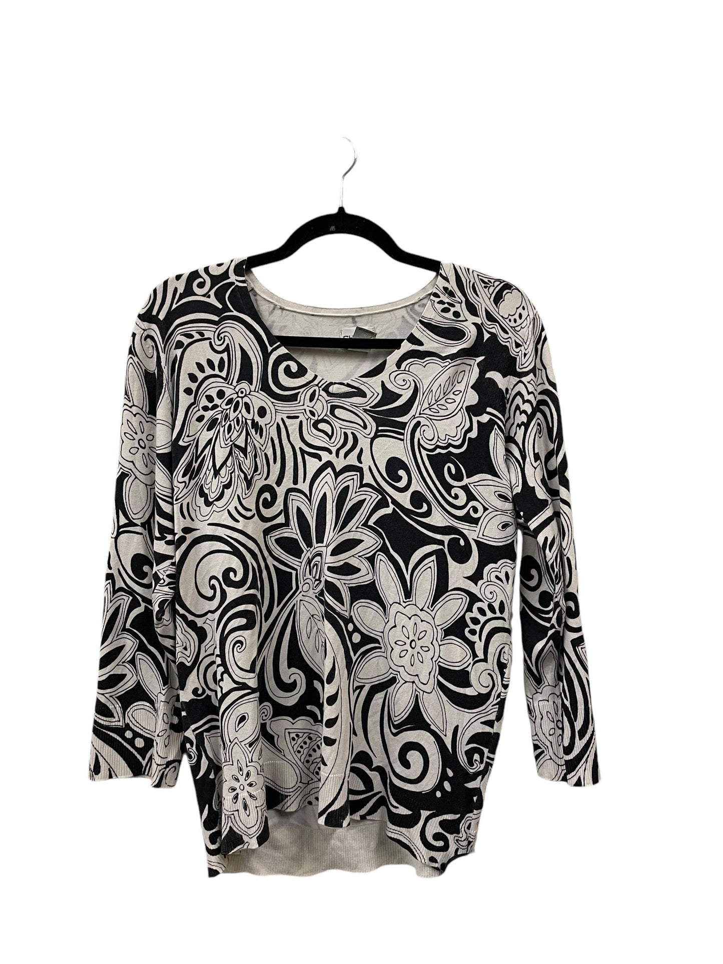 Top Long Sleeve By Chicos In Black & White, Size: L