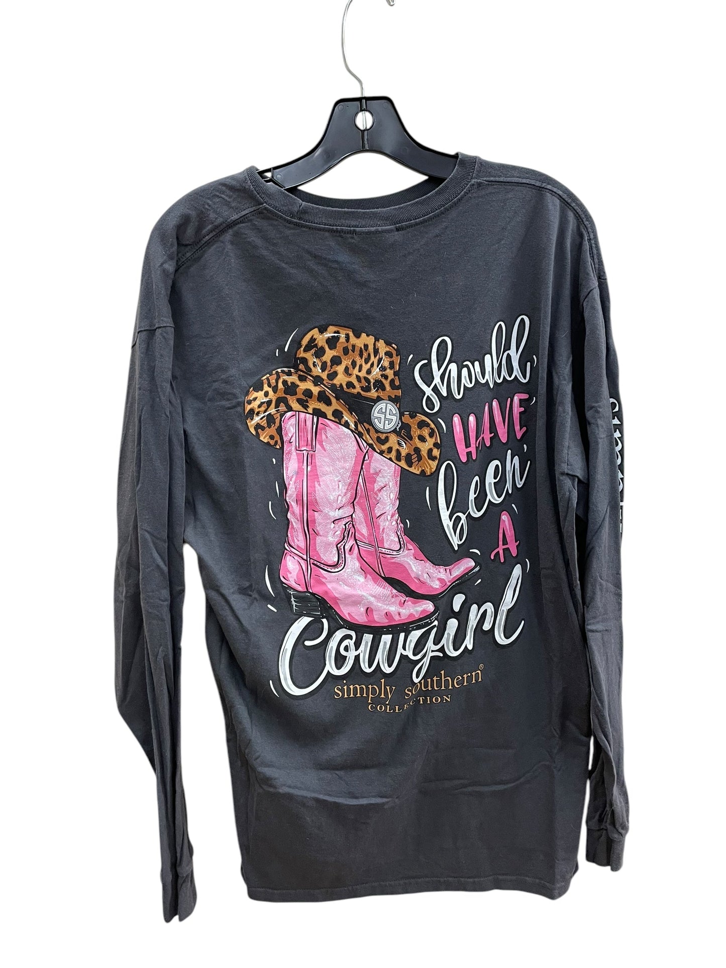 Top Long Sleeve By Simply Southern In Grey, Size: L