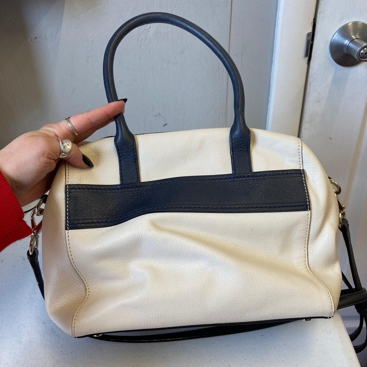 Handbag Designer By Kate Spade In Blue & White, Size:Medium