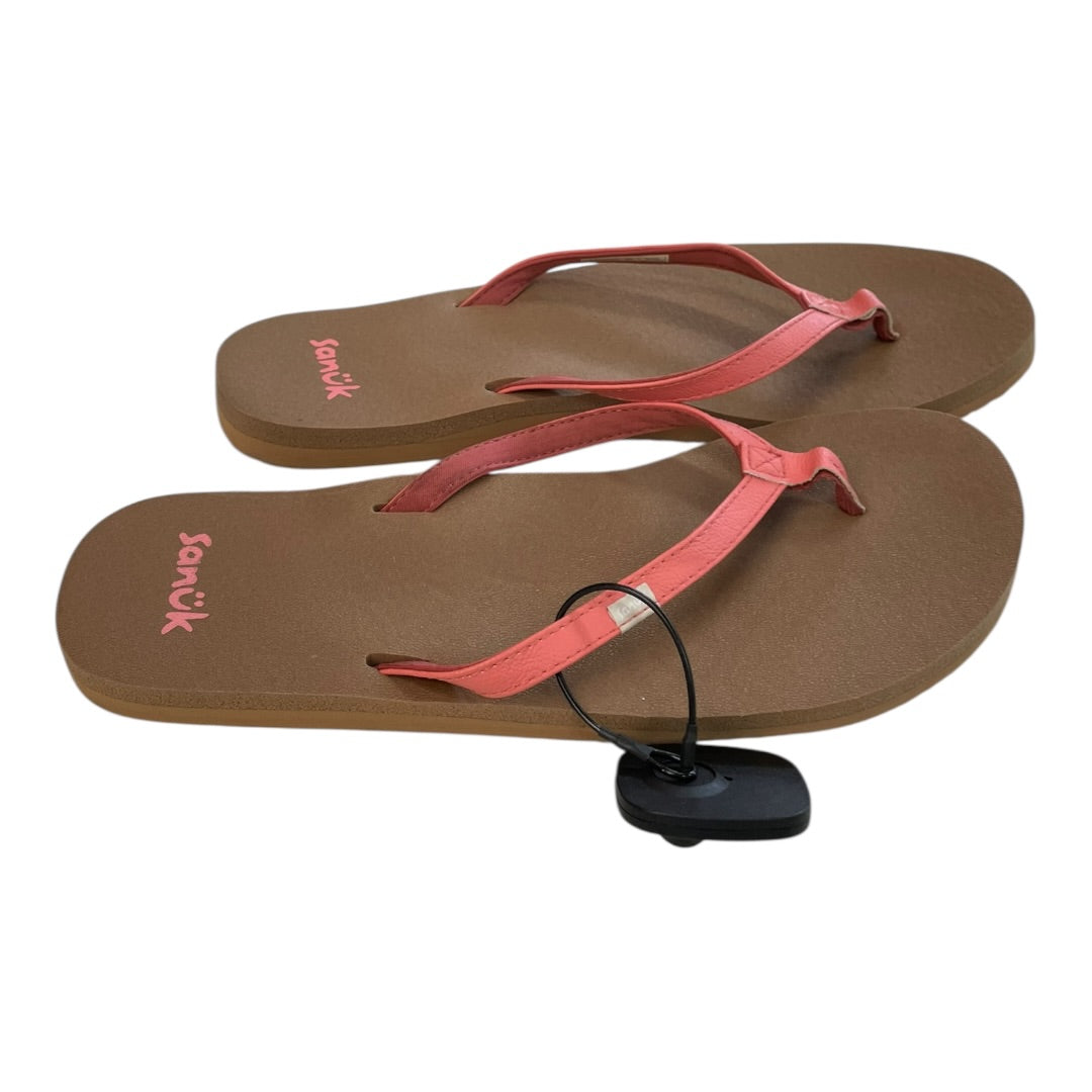 Sandals Flip Flops By Sanuk In Brown & Pink, Size:10