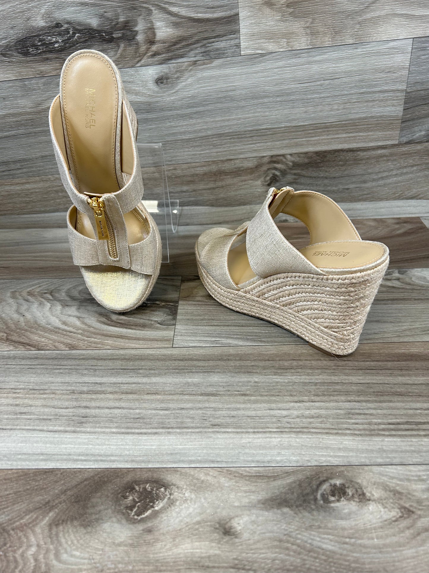 Gold Sandals Heels Platform Michael By Michael Kors, Size 7.5