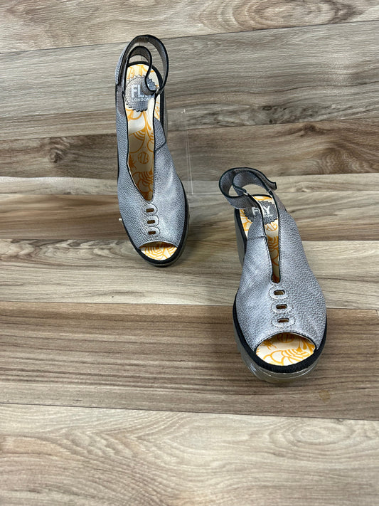 Sandals Heels Platform By Fly London In Silver, Size: 6.5