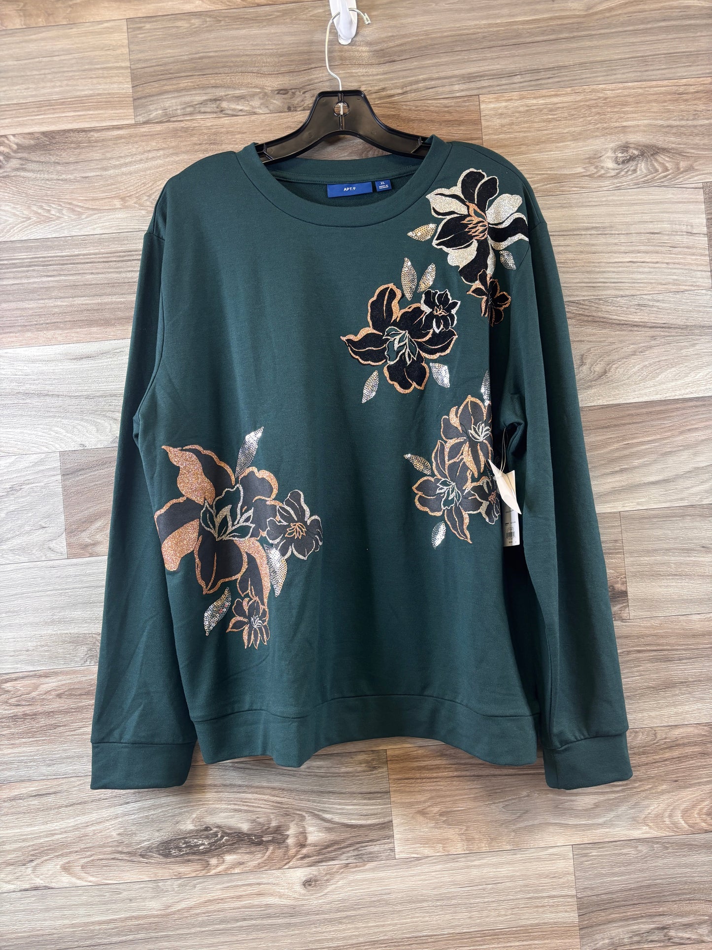 Top Long Sleeve By Apt 9 In Green & Silver, Size: Xl