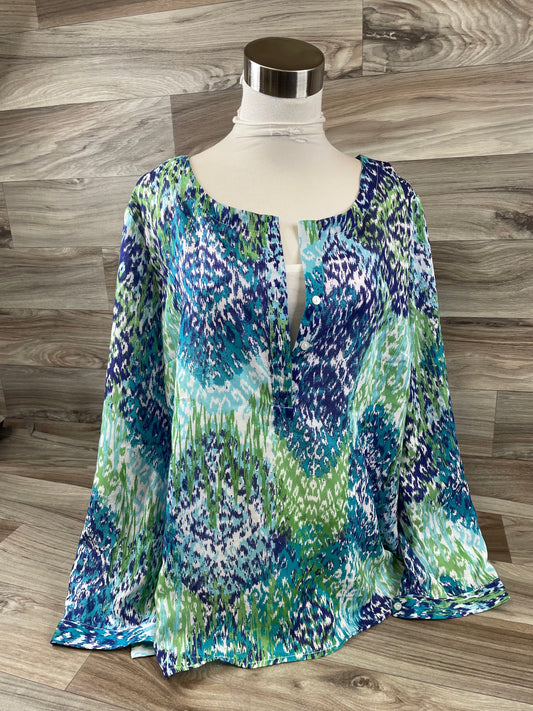 Top Long Sleeve By Liz Claiborne In Blue & Green, Size: Xlp