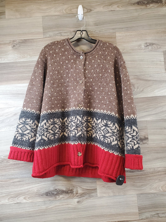 Sweater Cardigan By Eddie Bauer In Brown & Red, Size: Xl