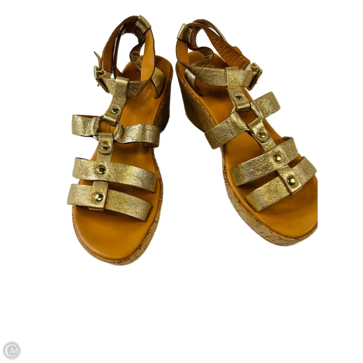 Sandals Heels Platform By Kork Ease In Gold, Size: 10