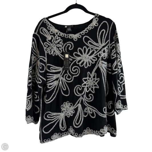 Top Long Sleeve By Carole Little In Black & Silver, Size: 1x