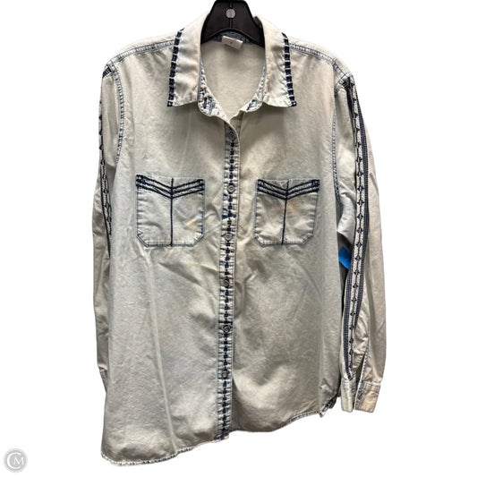 Top Long Sleeve By Cabi In Blue Denim, Size: Xl