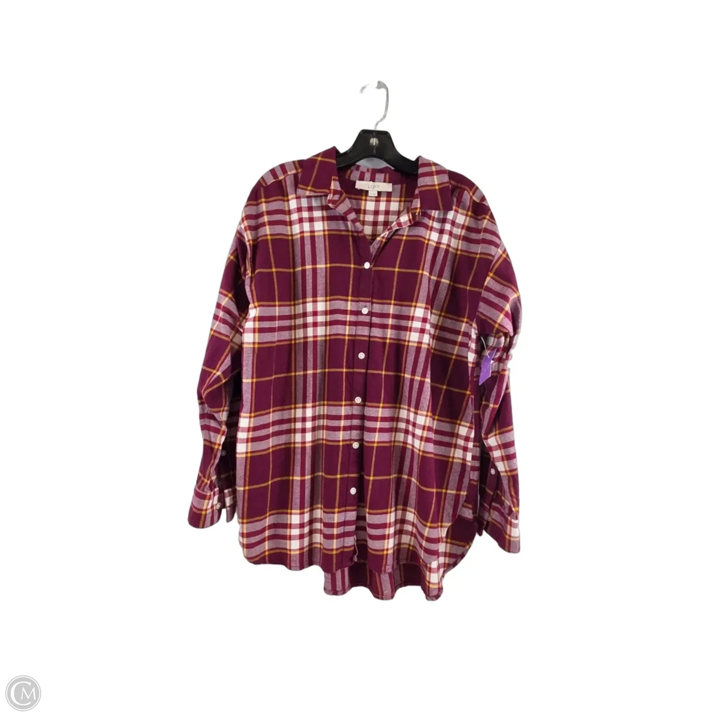 Top Long Sleeve By Loft In Plaid Pattern, Size: M