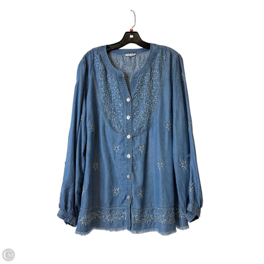 Top Long Sleeve By John Mark In Blue Denim, Size: L