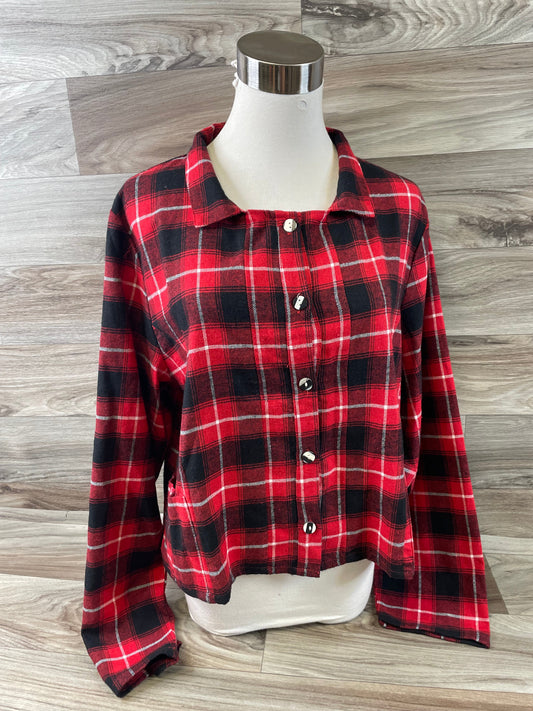 Plaid Pattern Top Long Sleeve Clothes Mentor, Size M