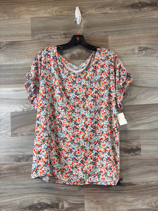 Top Short Sleeve By Loft In Green & Orange, Size: L