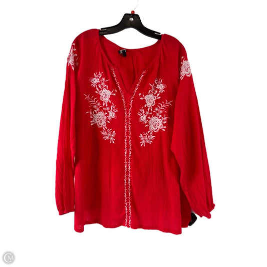 Top Long Sleeve By Talbots In Red & White, Size: Xl
