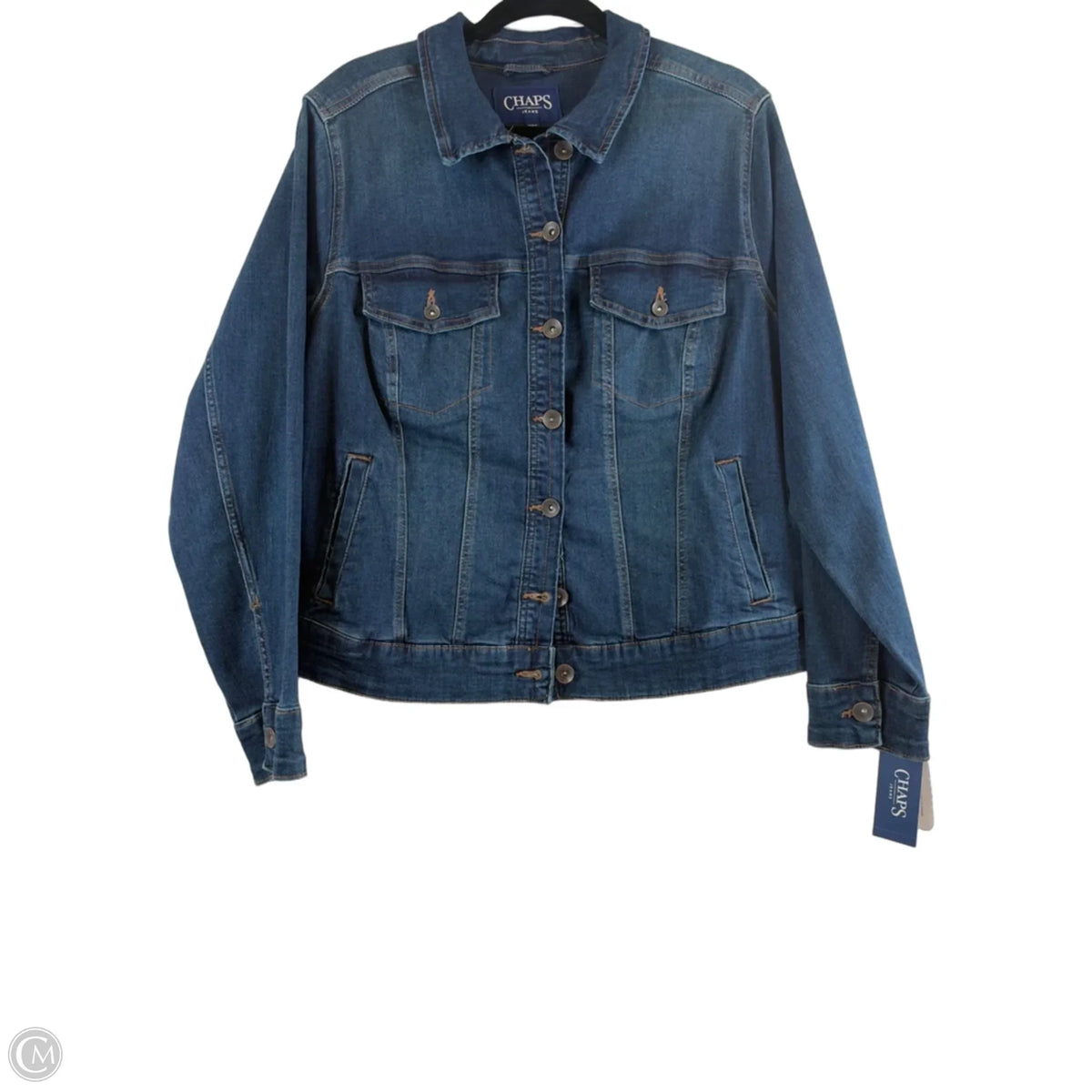 Jacket Denim By Chaps In Blue, Size: 1x