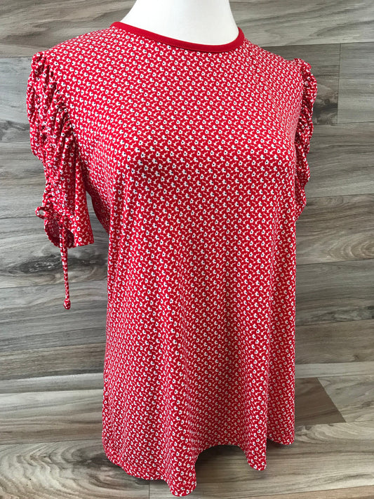 Red & White Top Short Sleeve Michael By Michael Kors, Size M