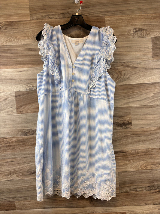 Blue & White Dress Casual Midi Loft, Size Petite L