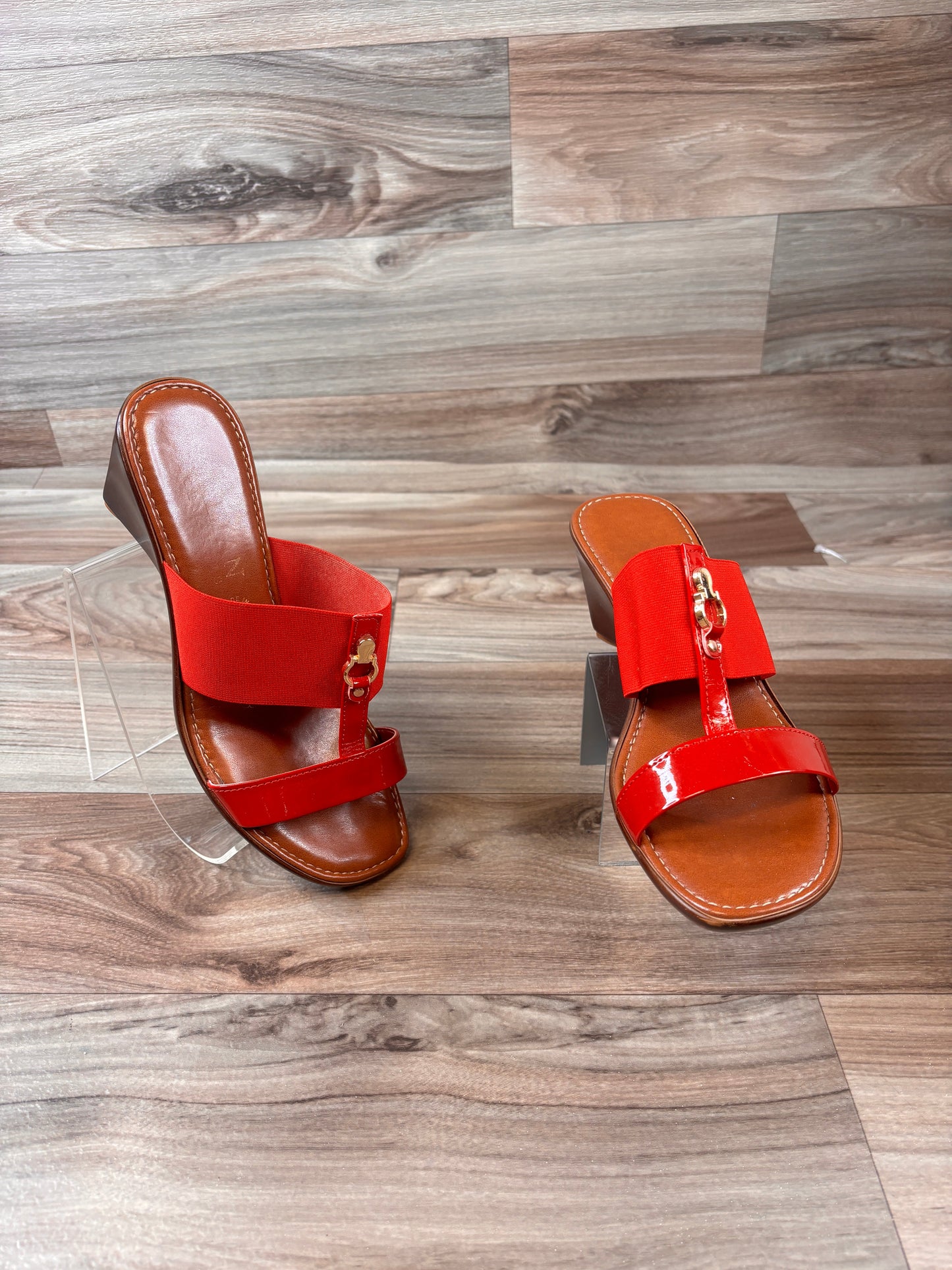 Red Sandals Heels Wedge Italian Shoemakers, Size 8