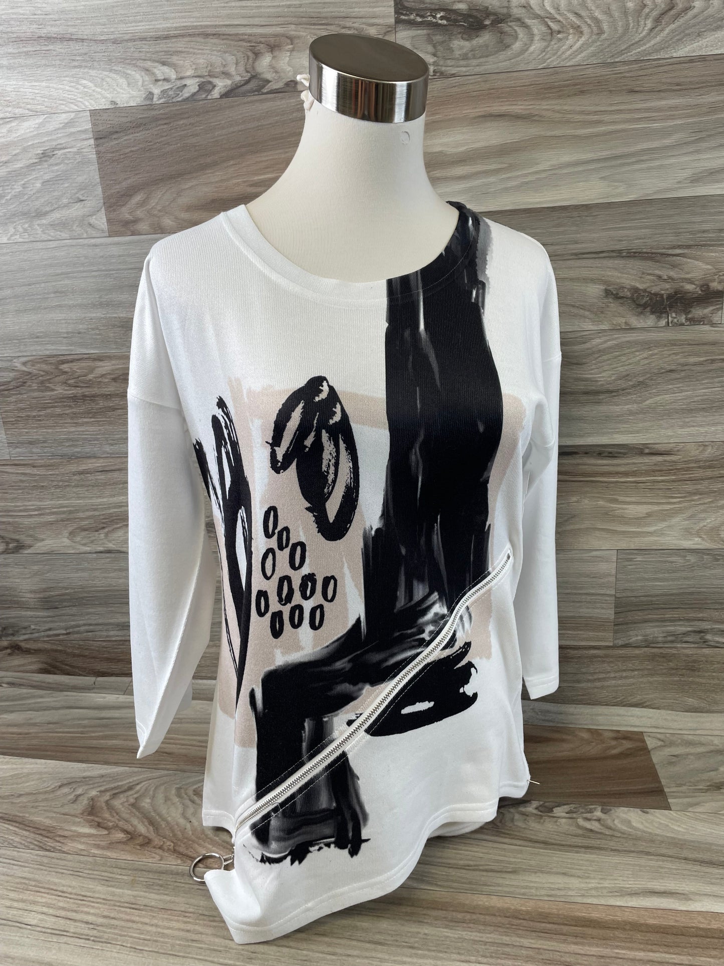 Black & White Top 3/4 Sleeve Cubism, Size Xs