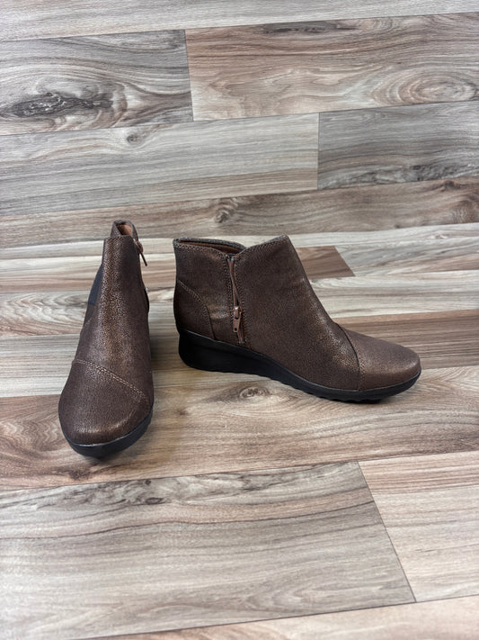 Boots Ankle Heels By Clarks In Brown, Size: 9