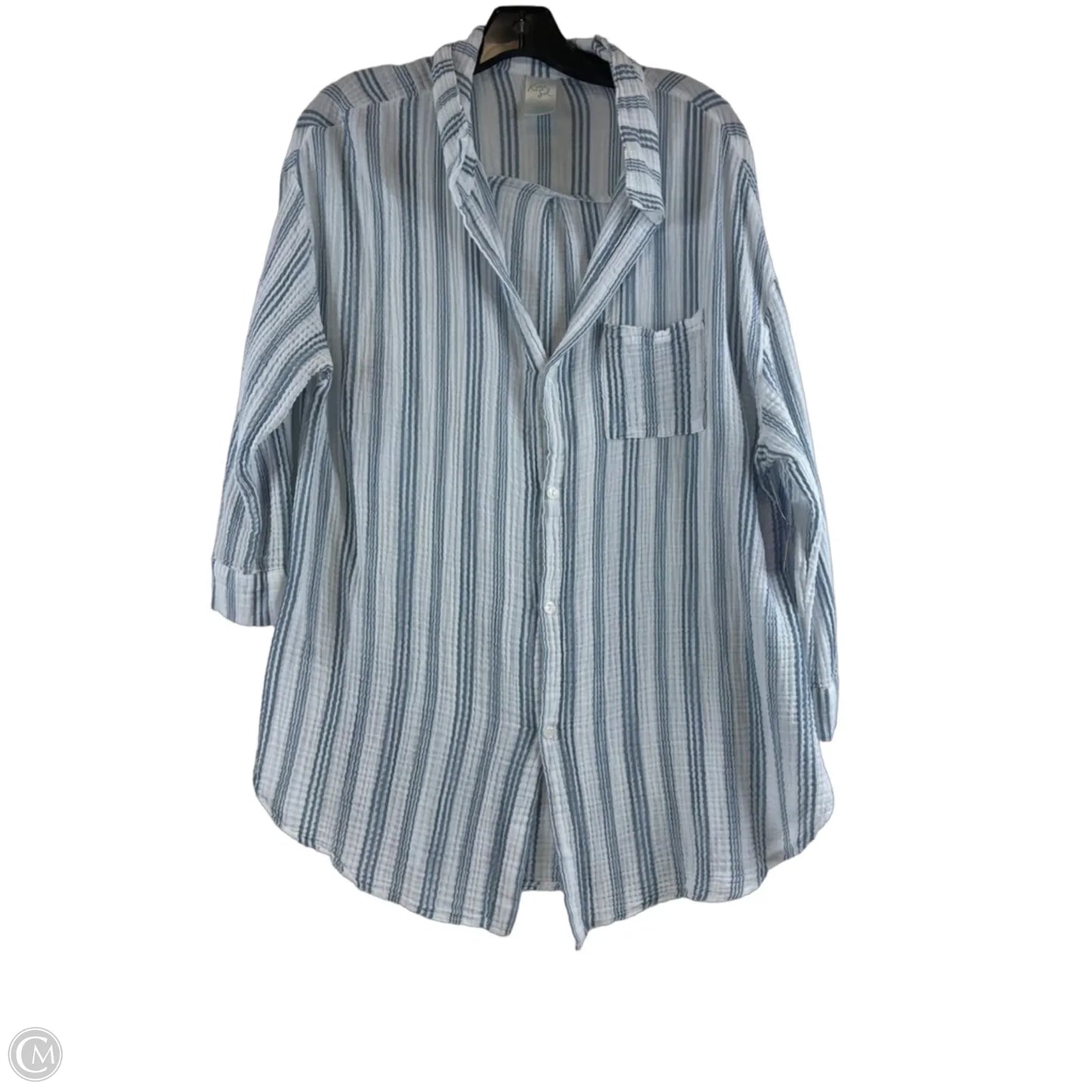 Top 3/4 Sleeve By Kona Sol In Blue & White, Size: L