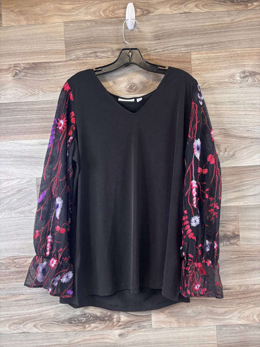 Top Long Sleeve By Susan Graver In Black & Pink, Size: L