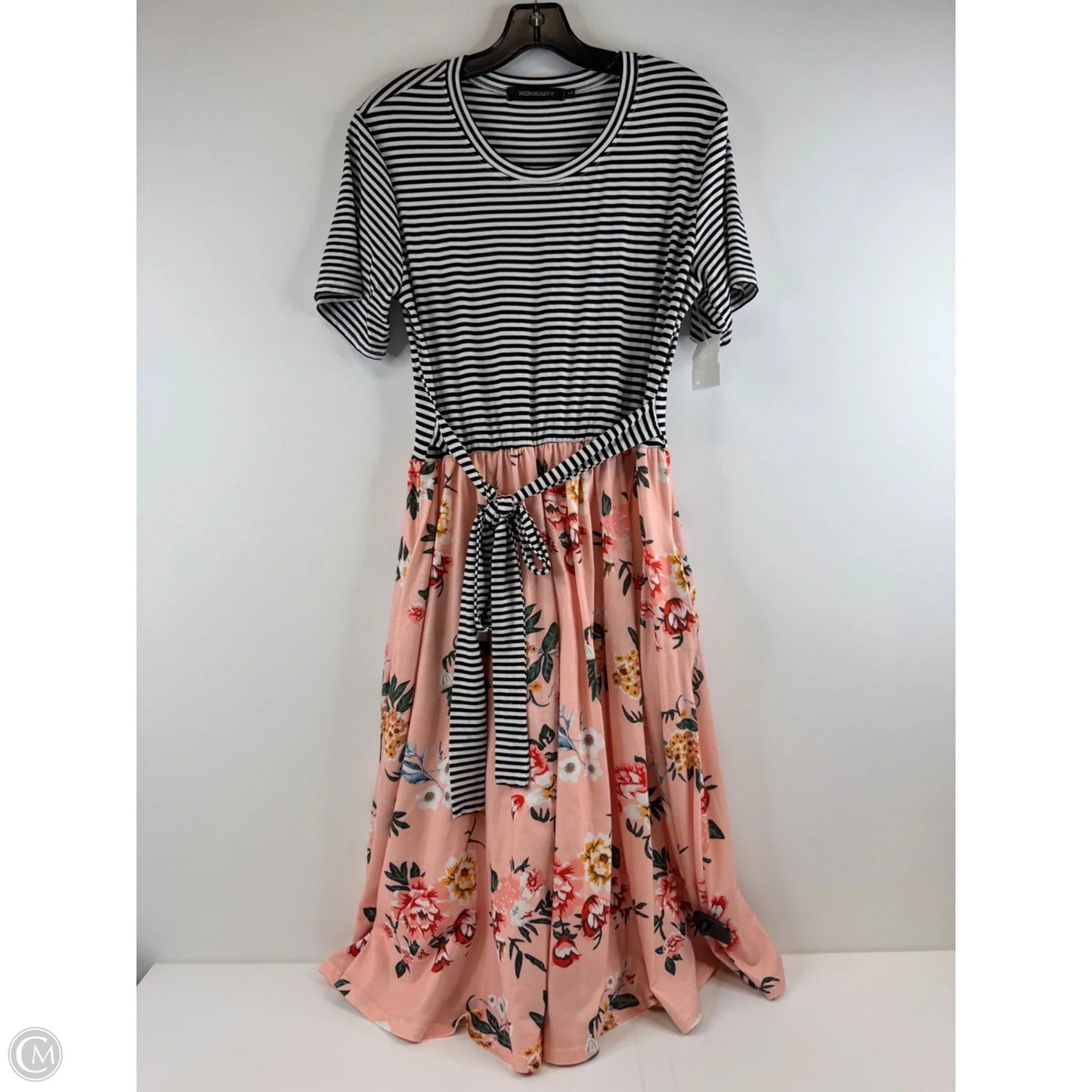 Dress Casual Midi By Clothes Mentor In Pink & White, Size: L
