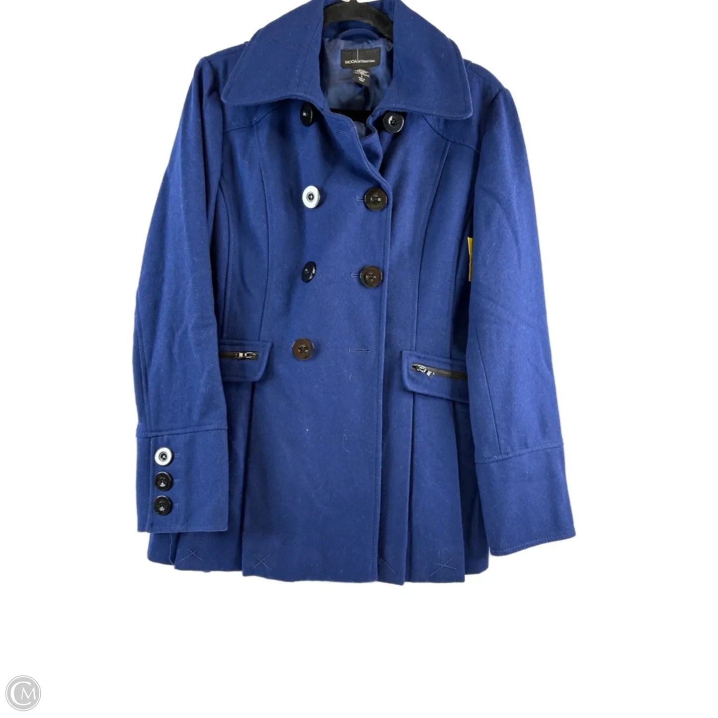 Coat Peacoat By Moda Intl In Blue, Size: L