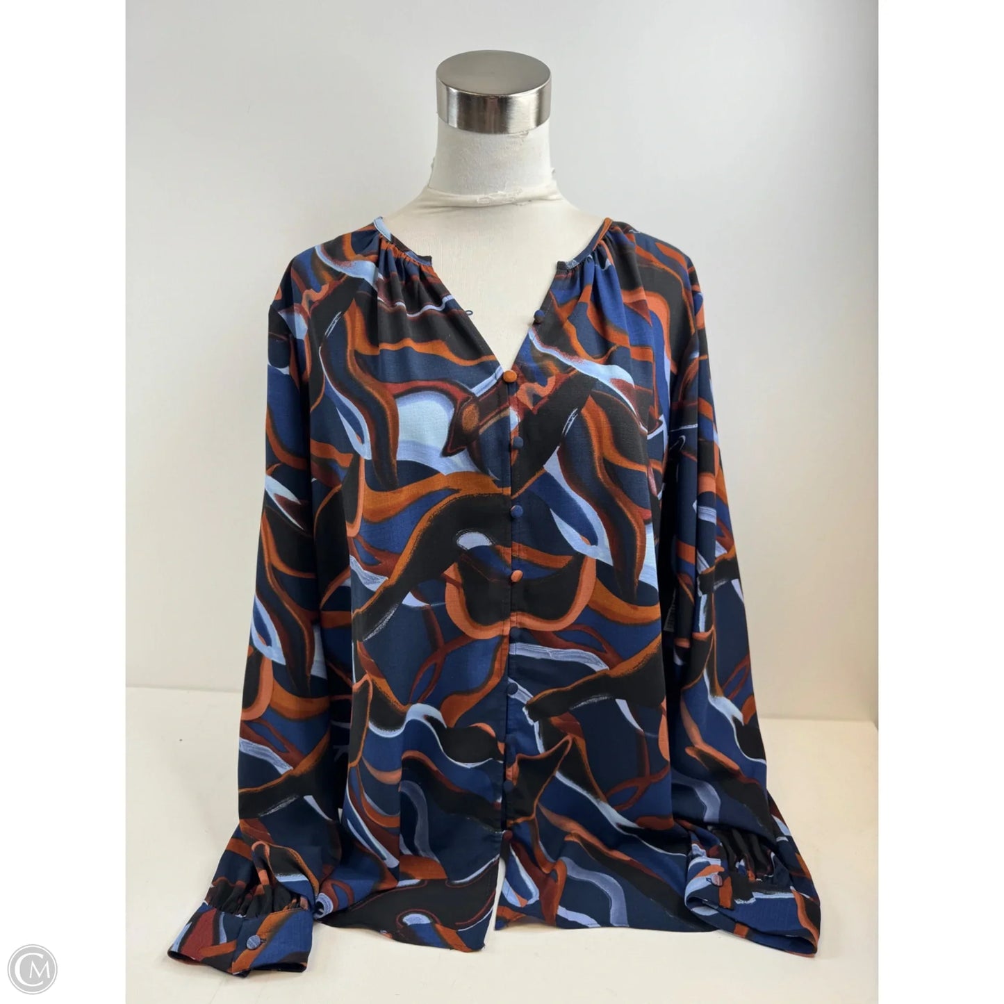 Top Long Sleeve By Nine West In Blue & Orange, Size: Xxl